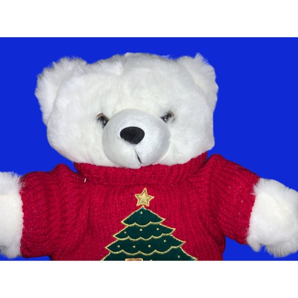 Holiday K-MART Christmas Plush White Teddy Bear 1997 RED Sweater - Picture 2 of 13